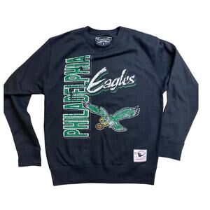 NWT NFL Philadelphia Eagles Mitchell & Ness Throwback Sz M Black Crewneck Shirt